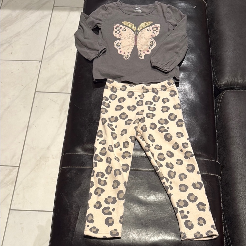 Carter’s Gray Butterfly Top and Leopard Print Pants Set SZ- 4T